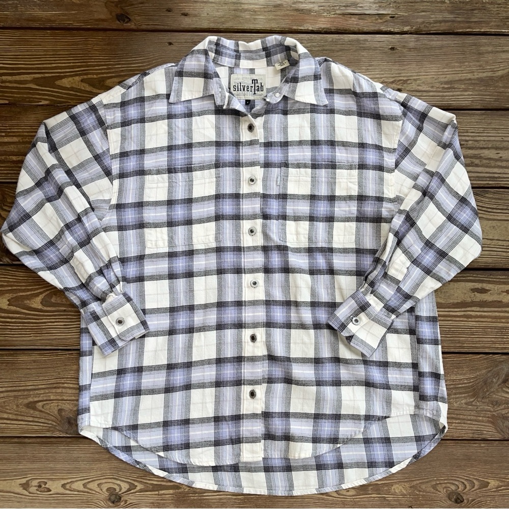Levi’s SilverTab Oversized Plaid Button Up Shirt Small Lavender 90s Fit